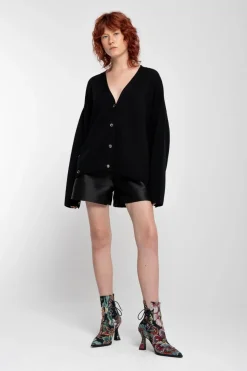 BLACK MERINO DECONSTRUCTED CARDIGAN