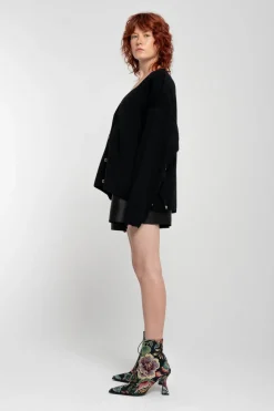 BLACK MERINO DECONSTRUCTED CARDIGAN