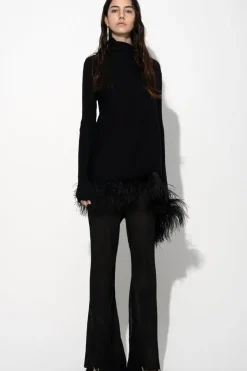 BLACK MERINO WOOL DRAPED JUMPER WITH FEATHERS
