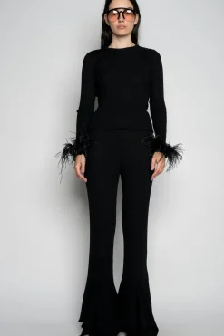 BLACK MERINO WOOL KNITTED TROUSERS