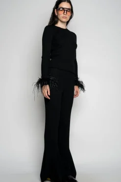 BLACK MERINO WOOL KNITTED TROUSERS