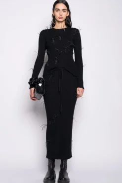 BLACK MERINO WOOL LONG SKIRT