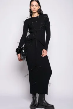 BLACK MERINO WOOL LONG SKIRT