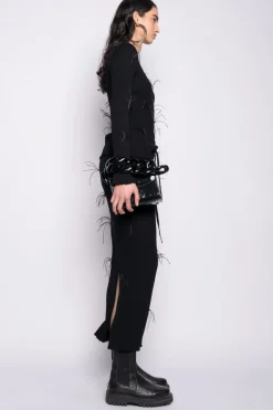 BLACK MERINO WOOL LONG SKIRT