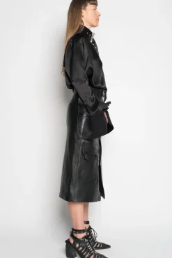 BLACK MIDI LEATHER SKIRT