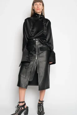 BLACK MIDI LEATHER SKIRT