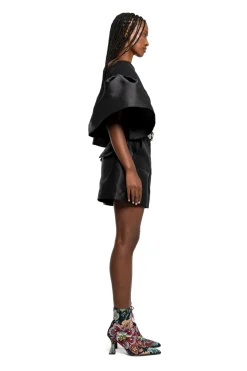 BLACK MIKADO OFF SHOULDER PUFF SLEEVE TOP