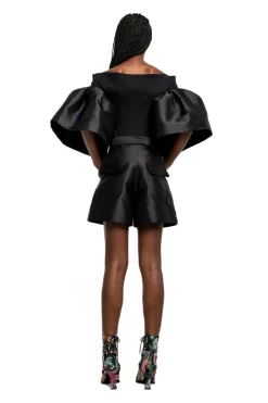 BLACK MIKADO SHORTS WITH BELT