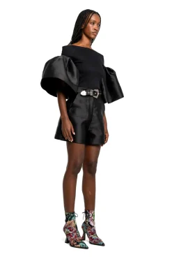 BLACK MIKADO SHORTS WITH BELT