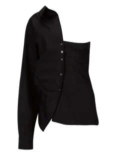 BLACK ONE SHOULDER DRAPED SHIRT