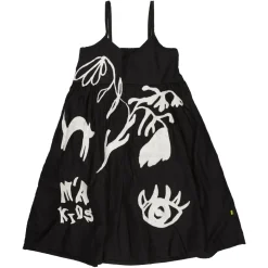 BLACK OVERSIZED SPAGHETTI DRESS WITH EMBROIDERY