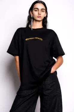 BLACK OVERSIZED T-SHIRT WITH GOLD LOGO