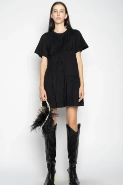 BLACK PANELLED GATHERED DRESS