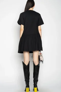 BLACK PANELLED GATHERED DRESS