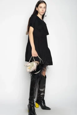BLACK PANELLED GATHERED DRESS