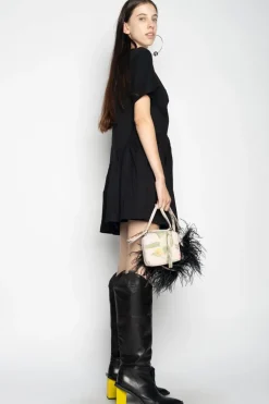 BLACK PANELLED GATHERED DRESS