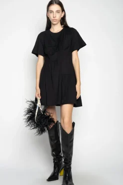 BLACK PANELLED GATHERED DRESS