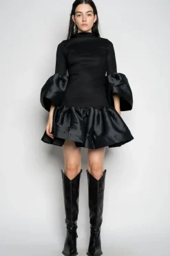 BLACK PUFF SLEEVE AND HEM DRESS