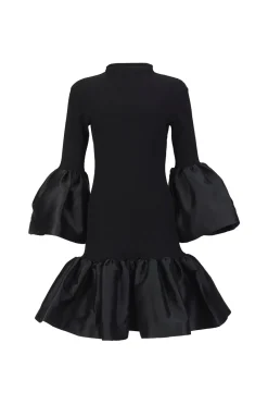 BLACK PUFF SLEEVE AND HEM DRESS