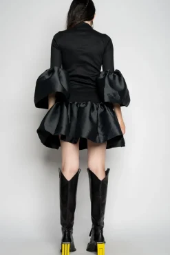 BLACK PUFF SLEEVE AND HEM DRESS