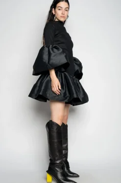 BLACK PUFF SLEEVE AND HEM DRESS