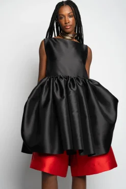 BLACK SHORT SLEEVELESS PUFF DRESS