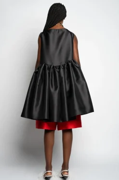 BLACK SHORT SLEEVELESS PUFF DRESS
