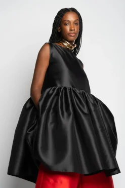 BLACK SHORT SLEEVELESS PUFF DRESS