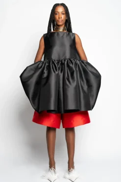 BLACK SHORT SLEEVELESS PUFF DRESS