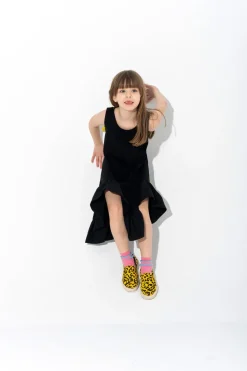 BLACK SLEEVELESS FLOUNCE DRESS