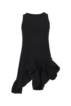 BLACK SLEEVELESS FLOUNCE DRESS