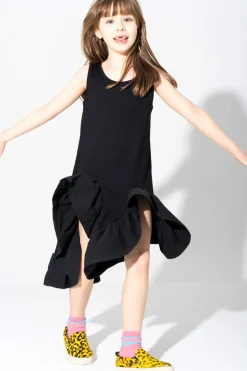 BLACK SLEEVELESS FLOUNCE DRESS