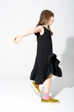 BLACK SLEEVELESS FLOUNCE DRESS