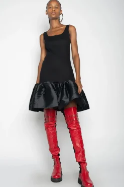BLACK SLEEVELESS PUFF HEM DRESS