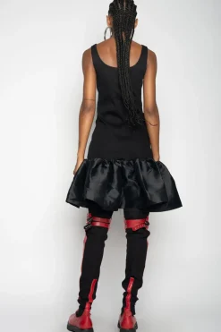 BLACK SLEEVELESS PUFF HEM DRESS