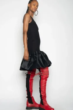 BLACK SLEEVELESS PUFF HEM DRESS