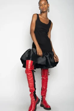 BLACK SLEEVELESS PUFF HEM DRESS