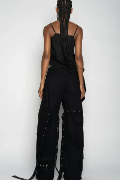 BLACK STRAP TOP WITH SIDE DRAPE