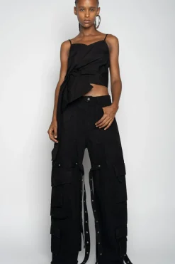 BLACK STRAP TOP WITH SIDE DRAPE