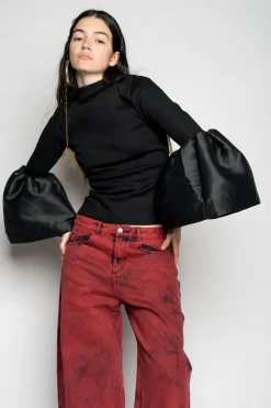 BLACK TURTLENECK PUFF SLEEVE TOP
