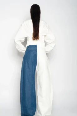 BLUE AND WHITE BOYFRIEND TROUSERS