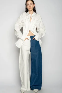 BLUE AND WHITE BOYFRIEND TROUSERS