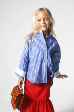 BLUE AND WHITE STRIPED LOOSE SHIRT