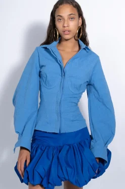 BLUE CORSET FITTED SHIRT