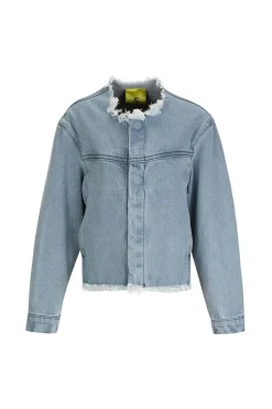 BLUE DENIM COLLARLESS JACKET