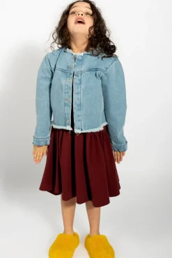 BLUE DENIM COLLARLESS JACKET