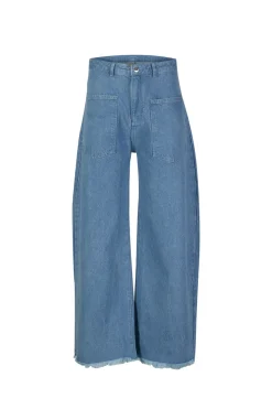 BLUE DENIM PATCH POCKET BOYFRIEND TROUSERS