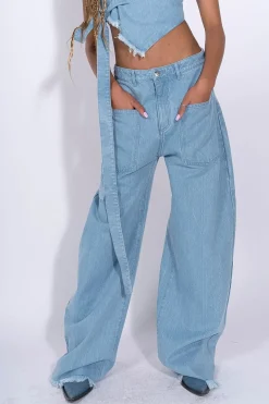 BLUE DENIM PATCH POCKET BOYFRIEND TROUSERS