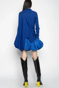 BLUE DRAPED JUMPER IN MERINO KNIT