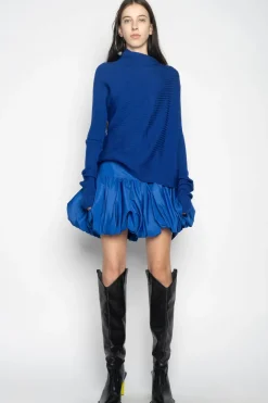 BLUE DRAPED JUMPER IN MERINO KNIT